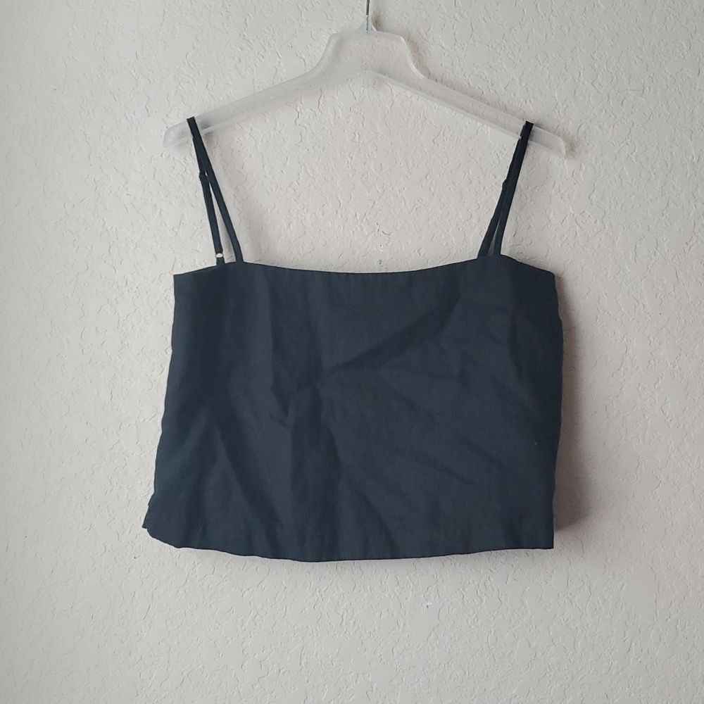 Assembly Label Black 100% Linen Crop Top Size 14 Spaghetti Strap Camisole